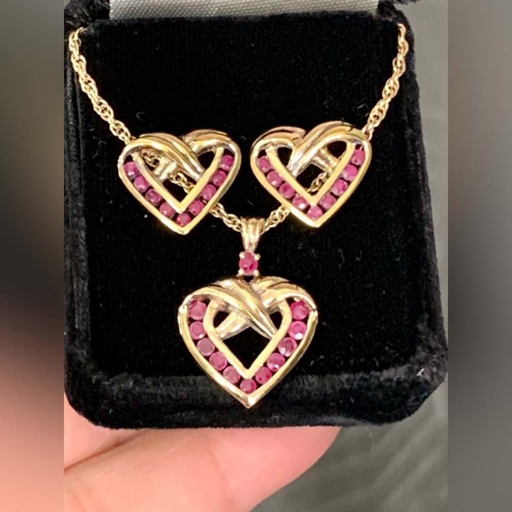 RARE Danbury Mint 14k Gold Plated Over 925 Sterling Silver Rubies Earrings & Nec